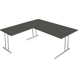 undefined, Schreibtisch Toledo, mit Anbautisch, höhenverstellbar, C-Fuß, B 1800 x T 800 mm, anthrazit