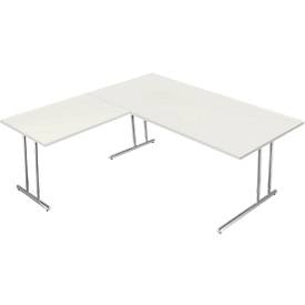 undefined, Schreibtisch Toledo, mit Anbautisch, höhenverstellbar, C-Fuss, B 2000 x T 1000 mm, weiss