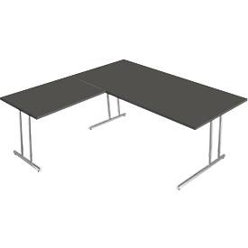 undefined, Schreibtisch Toledo, mit Anbautisch, höhenverstellbar, C-Fuss, B 2000 x T 1000 mm, anthrazit