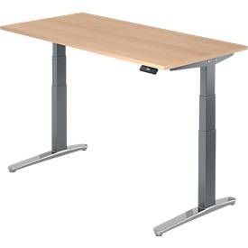 undefined, Schreibtisch TOPAS LINE, 2-stufig elektr. höhenverstellbar, B 1600, Eiche/graphit/alu poliert