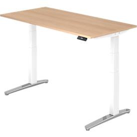 undefined, Schreibtisch TOPAS LINE, 2-stufig elektr. höhenverstellbar, B 1600, Eiche/weiss/alu poliert