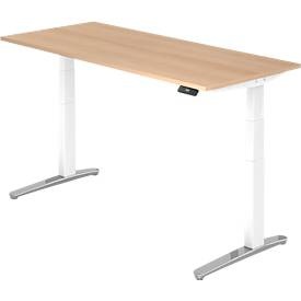 Schreibtisch TOPAS LINE, 2-stufig elektr. höhenverstellbar, B 1800, Eiche/weiss/alu poliert