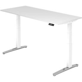 undefined, Schreibtisch TOPAS LINE, 2-stufig elektr. höhenverstellbar, B 1800, weiss/weiss/alu poliert