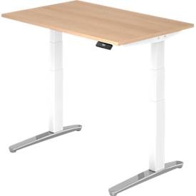 undefined, Schreibtisch TOPAS LINE, 2-stufig elektr. höhenverstellbar, B 1200, Eiche/weiss/alu poliert