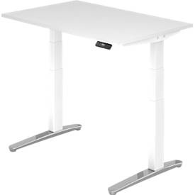 undefined, Schreibtisch TOPAS LINE, 2-stufig elektr. höhenverstellbar, B 1200, weiss/weiss/alu poliert