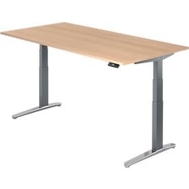 Schreibtisch TOPAS LINE, 2-stufig elektr. höhenverstellbar, B 2000, Eiche/graphit/alu poliert