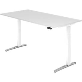 Schreibtisch TOPAS LINE, 2-stufig elektr. höhenverstellbar, B 2000, weiss/weiss/alu poliert