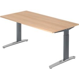 undefined, Schreibtisch TOPAS LINE, manuell höheneinstellbar, B 1600 mm, Eiche/graphit/alu poliert