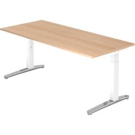 undefined, Schreibtisch TOPAS LINE, manuell höheneinstellbar, B 1800 mm, Eiche/weiss/alu poliert