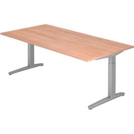Jungheinrich PROFISHOP, Schreibtisch, C-Fuss höhenverstellbar, BxT 2.000 x 1.000 mm, Nussbaum, Schreibtisch, C-Fuss höhenverstellbar, BxT 2.000 x 1.000 mm, Nussbaum