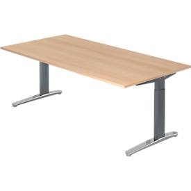 undefined, Schreibtisch TOPAS LINE, manuell höheneinstellbar, B 2000 mm, Eiche/graphit/alu poliert