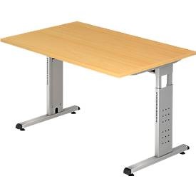 FINO - Schreibtisch mit C-Fußgestell höhenverstellbar 680 - 760 mm, BxT 1200 x 800 mm Buche-Dekor