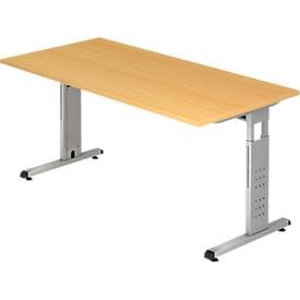 FINO - Schreibtisch mit C-Fußgestell höhenverstellbar 680 - 760 mm, BxT 1600 x 800 mm Buche-Dekor