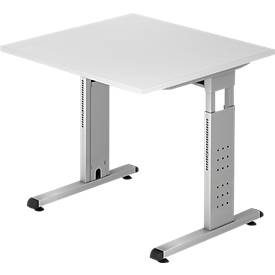 FINO - Schreibtisch mit C-Fußgestell höhenverstellbar 680 - 760 mm, BxT 800 x 800 mm lichtgrau