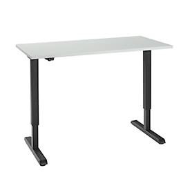undefined, Schreibtisch, elektrisch höhenverstellbar, Rechteck, T-Fuss, B 1300 x T 650 x H 715-1205 mm, lichtgrau/schwarz, Schreibtisch, elektrisch höhenverstellbar, Rechteck, T-Fuss, B 1300 x T 650 x H 715-1205 mm, lichtgrau/schwarz