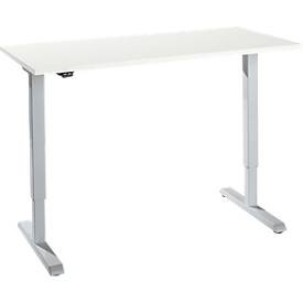 undefined, Schreibtisch, elektrisch höhenverstellbar, Rechteck, T-Fuss, B 1300 x T 650 x H 715-1205 mm, weiss/weissaluminium, Schreibtisch, elektrisch höhenverstellbar, Rechteck, T-Fuss, B 1300 x T 650 x H 715-1205 mm, weiss/weissaluminium