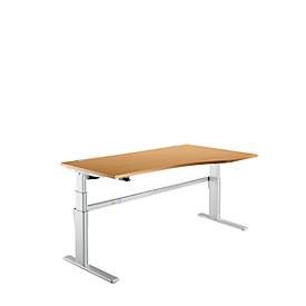 undefined, Schreibtisch Komfort, Ansatz rechts, 2-stufig elektrisch höhenverstellbar, B 1800 mm, Buche/weißalu, Schreibtisch Komfort, elektrisch höhenverstellbar, Freiform, Ansatz rechts, C-Fuß, B 1800 x T 1000/800 x H 655-1305 mm, Buche/weißalu