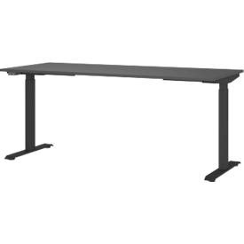 Premium Living, Schreibtisch Ribera in Schwarz/Graphitfarben, Schreibtisch Porto, elektrisch höhenverstellbar, T-Fuss, B 1800 x T 800 x H 720-1200 mm, graphit/schwarz + Memory-USB-Panel