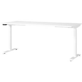 Premium Living, Schreibtisch Ribera in Weiss, Schreibtisch Porto, elektrisch höhenverstellbar, T-Fuss, B 1800 x T 800 x H 720-1200 mm, weiss/weiss + Memory-USB-Panel