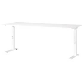 Premium Living, Schreibtisch Ribera in Weiss, Schreibtisch Porto, mechanisch höheneinstellbar, C-Fuss, B 1800 x T 800 x H 680-910 mm, weiss/weiss