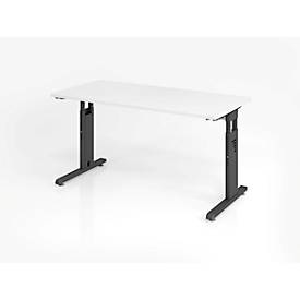 undefined, Schreibtisch, Rechteck, C-Fuß, B 1400 x T 672 x H 650-850 mm, weiß/schwarz, Home Office-Schreibtisch, manuelle Höhenverstellung, rechteckig, C-Füsse, B 1400 x T 672 x H 650-850 mm, weiss/silber