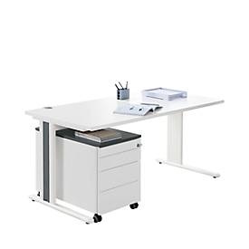 SSI Schäfer, Schreibtisch+ Rollcontainer+ Akzentleisten PLANOVA BASIC, weiß/graphit/graphit, Schäfer Shop Pure Schreibtisch