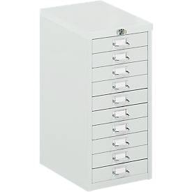 undefined, Schubladenschrank mit Zentralverschluss, 10 Schubladen, 675 mm hoch, lichtgrau, Schubladenschrank mit Zentralverschluss, 10 Schubladen, 675 mm hoch, lichtgrau