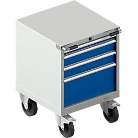 Schäfer Shop Select, Schubladenschrank mit Rollen WSK 27-27, 4 Schübe, bis 200 kg, B 564 x T 572 x H 770 mm, lichtgrau/enzianblau