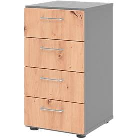 undefined, Schubladenschrank Breno, 4 Schübe, Metallgriffe, B 400 x T 420 x H 748 mm, graphit/Asteiche, Schubladenschrank Breno, 4 Schübe, Metallgriffe, B 400 x T 420 x H 748 mm, graphit/Asteiche
