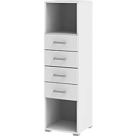 undefined, Schubladenschrank TEQSTYLE, 4 Auszüge, B 400 x T 419 x H 1465 mm, weiß/weiß, 