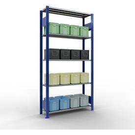 Schulte Lagertechnik, SCHULTE Lagertechnik - STECKS.KOMPLETTREGAL - 2000x1000x300 mm, Typ 150 kg, Schulte Lagertechnik Fachbodenregal MULTIplus150, Steck-Grundregal, B 1000 x T 300 x H 2000 mm, 5 Ebenen, bis 1300 kg, enzianblau/verzinkt