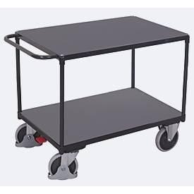 undefined, Schwerer Tischwagen, Stahl/MDF-Platte, Anthrazitgrau/Dunkelgrau, 2 Etagen, L 1000 x B 600 mm, TPE-Rollen mit EasySTOP, bis 500 kg, Schwerer Tischwagen, Stahl/MDF-Platte, Anthrazitgrau/Dunkelgrau, 2 Etagen, L 1000 x B 600 mm, TPE-Rollen mit EasySTOP, bis 500 kg