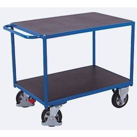 undefined, Schwerlast-Tischwagen, Stahl/Siebdruckplatte, Enzianblau/Dunkelbraun, 2 Etagen, L 1995 x B 800 mm, Vollgummi-Rollen mit EasySTOP, bis 1000 kg, Schwerlast-Tischwagen, Stahl/Siebdruckplatte, Enzianblau/Dunkelbraun, 2 Etagen, L 1995 x B 800 mm, Vollgummi-Rollen mit EasySTOP, bis 1000 kg