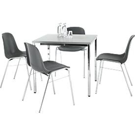 undefined, SET 4 Stühle BETA, anthrazit + Tisch, Sparset Stapelstuhl BETA, Bezug anthrazit, Sitzmasse B 400 x T 420 x H 460 mm, 4 Stück + Konferenztisch, B 800 x T 800 mm, lichtgrau