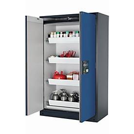 Sicherheitsschrank Typ 90 asecos Q-PEGASUS-90, Flügeltüren mit Schließ-Automatik, Einhandbedienung, Front Enzianblau, B 1193 x T 615 x H 1953 mm