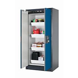 Sicherheitsschrank Typ 90 asecos Q-PEGASUS-90, Flügeltüren mit Schliess-Automatik, Einhandbedienung, Front Enzianblau, B 893 x T 615 x H 1953 mm