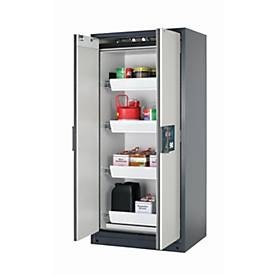 asecos, Sicherheitsschrank Typ 90 asecos Q-PEGASUS-90, Flügeltüren mit Schliess-Automatik, Einhandbedienung, Front Lichtgrau, B 893 x T 615 x H 1953 mm