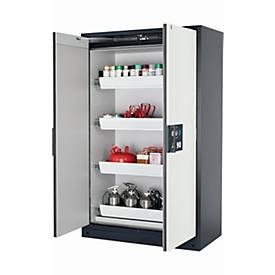 Sicherheitsschrank Typ 90 asecos Q-PEGASUS-90, Flügeltüren mit Schliess-Automatik, Einhandbedienung, Front Reinweiss, B 1193 x T 615 x H 1953 mm