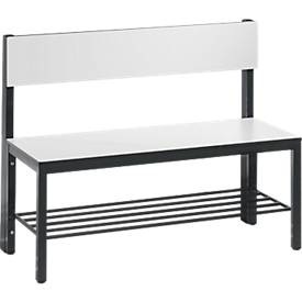CP, Garderobenbank BASIC PLUS, einseitig, Sitzbank Basic Plus, 1-seitig, Rückenlehne, mit Schuhrost, 4-Fussgestell schwarzgrau RAL 7021, B 1000 mm, Dekor weiss
