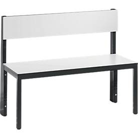C und P, Sitzbank Basic Plus, 1-seitig, Rückenlehne, ohne Schuhrost, 4-Fußgestell schwarzgrau RAL 7021, B 1000 mm, Dekor weiß, C+P Garderobenbank BASIC PLUS, einseitig, HPL, Lehne, Länge 1000 mm, weiß