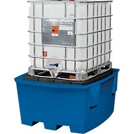 Auffangwanne aus Kunststoff Tankcontainer-Station Auffangvolumen 1000 Liter, mit Lagerbock