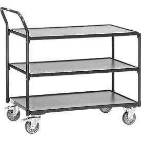 Fetra, fetra® Tischwagen, TK 300 kg, 3 Etagen à 850 x 500 mm, hochstehender Schiebebügel, anthrazitgrau, fetra® Tischwagen, TK 300 kg, 3 Etagen à 850 x 500 mm, hochstehender Schiebebügel, anthrazitgrau