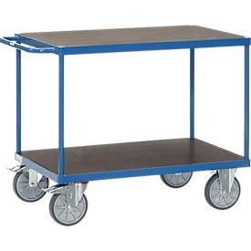 Fetra, Tischwagen 850 x 500 mm, wasserfeste Plattform, Tischwagen fetra®, 2 Etagen, Lenk- & Bockrollen, bis 600 kg, Ladeflächen Sperrholz mit L 850 x B 500 mm