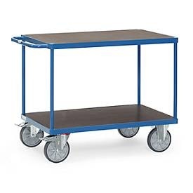 Fetra, Tischwagen 1000 x700 mm, wasserfeste Plattform, Tischwagen fetra®, 2 Etagen, Lenk- & Bockrollen, bis 600 kg, Ladeflächen Sperrholz mit L 1000 x B 700 mm