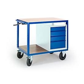 Rollcart Transportsysteme, Tischwagen höhenverstellbar, 1090 x 700 mm, mit Schubladenschrank, Tragkraft 400 kg, Tischwagen höhenverstellbar, 1090 x 700 mm, mit Schubladenschrank, Tragkraft 400 kg