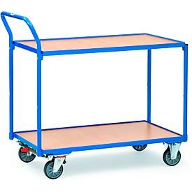 Fetra, fetra® Tischwagen, TK 300 kg, 2 Etagen à 850 x 500 mm, hochstehender Schiebebügel, mit Zentralbremse, fetra® Tischwagen, TK 300 kg, 2 Etagen à 850 x 500 mm, hochstehender Schiebebügel, mit Zentralbremse