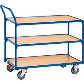 Fetra, Tischwagen mit 3 Etagen, 850 x 500 mm, fetra® Tischwagen, TK 300 kg, 3 Etagen à 850 x 500 mm, hochstehender Schiebebügel, mit Zentralbremse