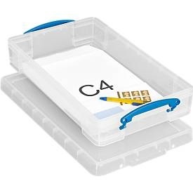 Rub, Box, Kunststoff, transparent, mit Deckel, 6 l, Transportbox Really Useful Box, Volumen 6 l, L 465 x B 270 x H 85 mm, stapelbar, mit Deckel & Klappgriffen, Recycling-PP, transparent