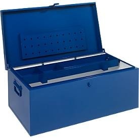 undefined, Transportkiste, Dokumentenfach, herausnehmbares Werkzeugfach, L 830 x B 440 x H 340 mm, Stahlblech, RAL 5010, Transportkiste, Dokumentenfach, herausnehmbares Werkzeugfach, L 830 x B 440 x H 340 mm, Stahlblech, RAL 5010