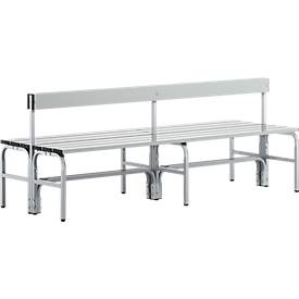 Sypro, Umkleidebank, Edelstahlrohr/Alu, doppelt mit Rückenteil, L 2000 mm, weissalu, Umkleidebank, Edelstahlrohr/Alu, doppelt mit Rückenteil, L 2000 mm, weissalu